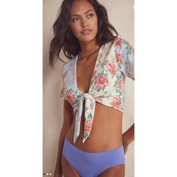 We are HAH All Tied Up Reversible Crop Top French Blue Size Large NWT - Picture 2 of 11